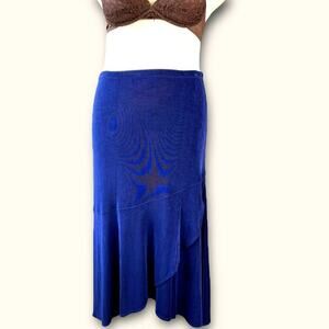 Chico's Travelers Slinky Stretch Maxi Skirt Faux Wrap Pullon Size L/12 Dark Blue